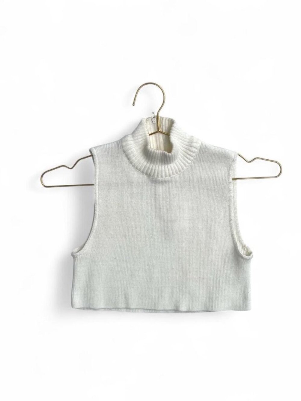Vintage White Cropped Turtleneck Sweater Vest Zip Back S